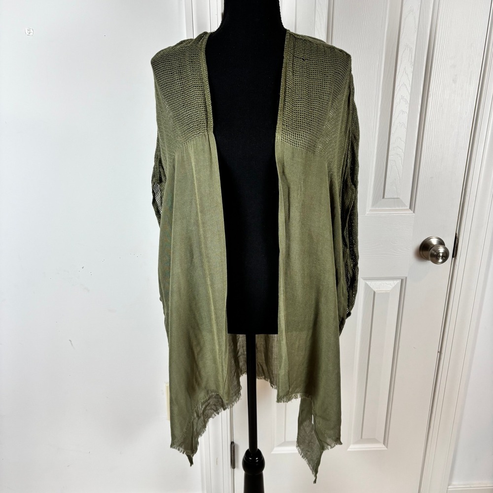 Treasure & Bond Womens Green Sorrel Mesh Open Front Kimono Cardigan One Size NEW